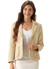 Lade das Bild in den Galerie-Viewer, Allegra K Tweed Blazer for Womens Notch Lapel Long Sleeve 2024 Fall Elegant Business Casual Jacket Large Apricot ITDinos®
