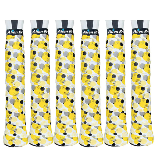 ALIEN PROS Tennis Racket Grip Tape (6 Grips) – Tac Moisture Feel Tennis Grip – Tennis Overgrip Grip Tape Tennis Racket – Wrap Your Racquet for High Performance (6 Grips Yellow Circles) ITDinos®