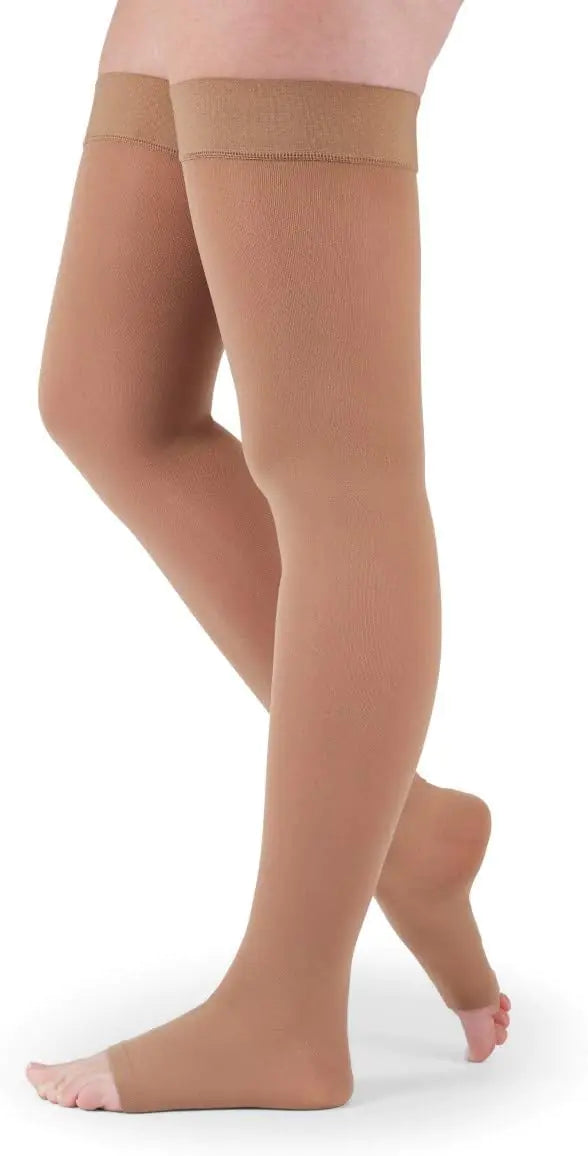 medi Assure 20-30 mmHg Thigh High Compression Stockings with Silicone Top Band � Open Toe Leg Circulation Stockings for Women Semi-Opaque Leg Support Compression Hosiery  Large Beige