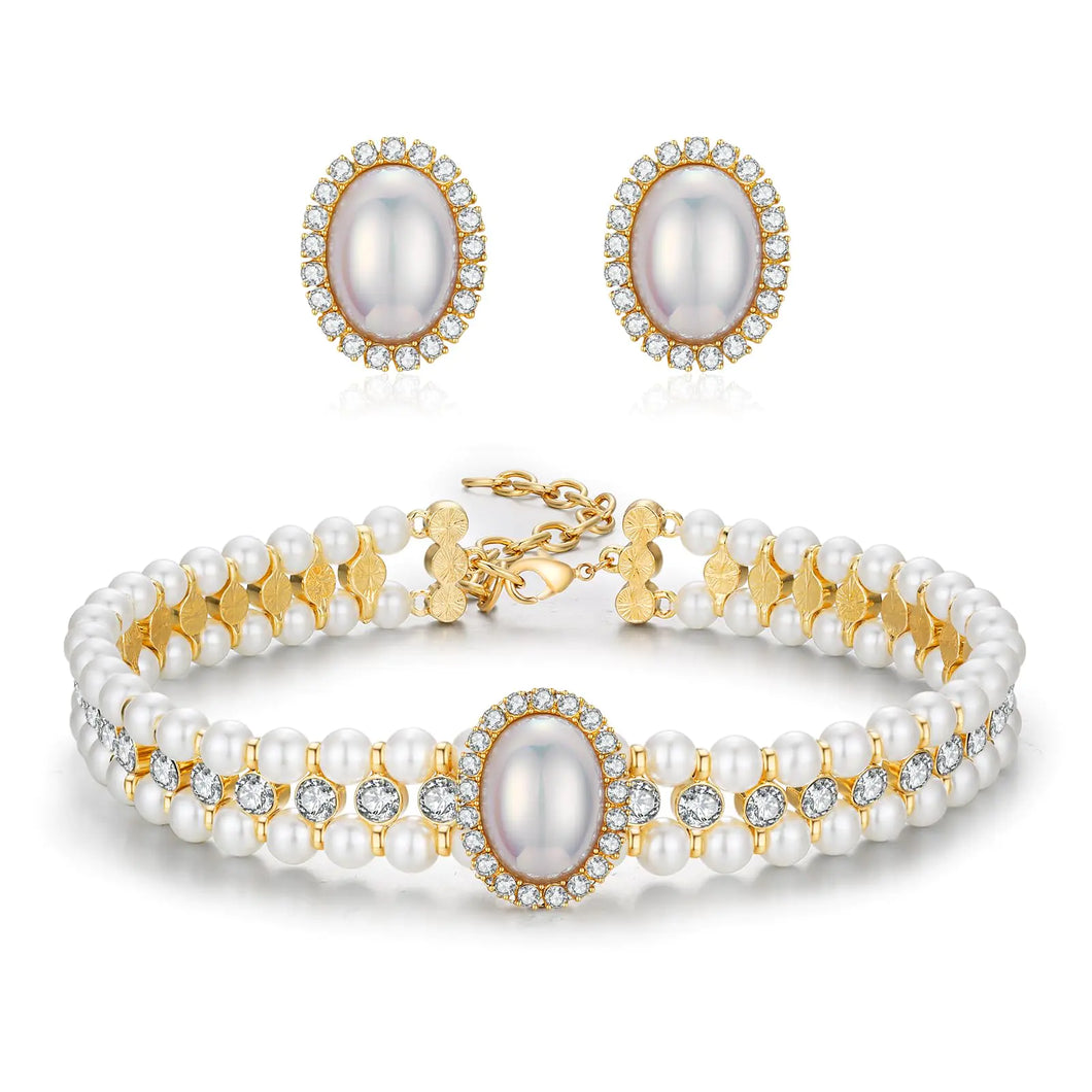 AJSOENO Elegant Pearl Necklace and Earrings Set for Women Rhinestone Pearl Choker Sets Jewelry for Wedding Prom ITDinos®