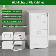 Lade das Bild in den Galerie-Viewer, 2 Drawer File Cabinet, Metal Vertical Filing Storage Cabinet With Lock, A4 Legal Letter Size,Home Office,Assembly Required,White ITDinos®
