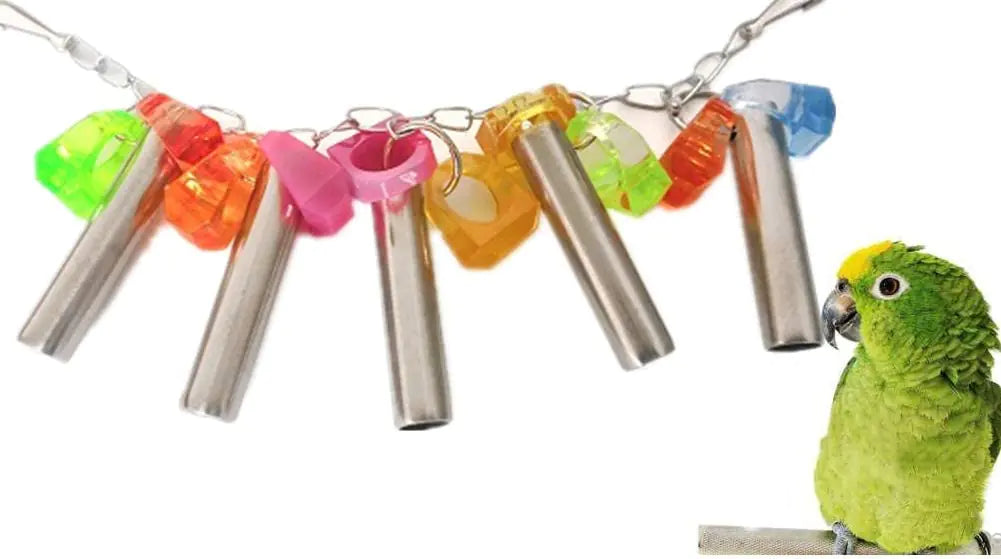 Litewoo Bird Stainless Steel Bells Pipe Bite Toy Hanging Swing Stand String Chew Toy Durable for Small Parrot Parakeet Cockatiel Conure Lovebird Budgie ITDinos®