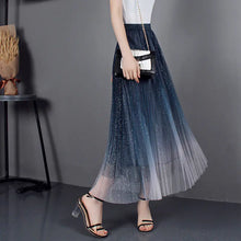 Load image into Gallery viewer, High-Waisted Pleated Skirt with Gradient Mesh Design
