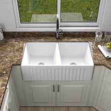 Load image into Gallery viewer, Ceramic White Kitchen Double Basin Farmhouse Sink Rectangular Vessel Sink
