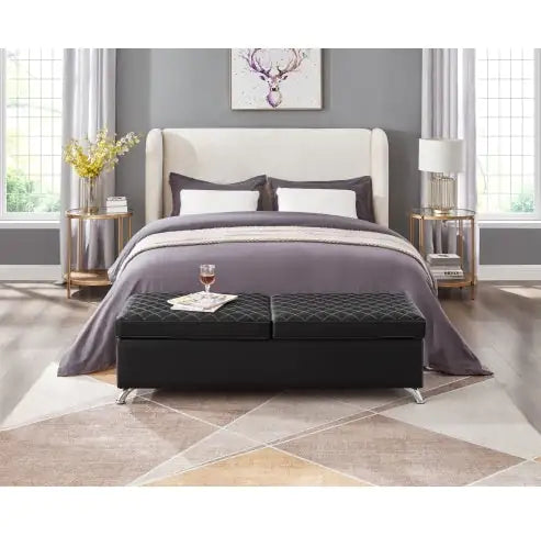 56.7 Bed Bench With Storage Black Leather ITDinos®