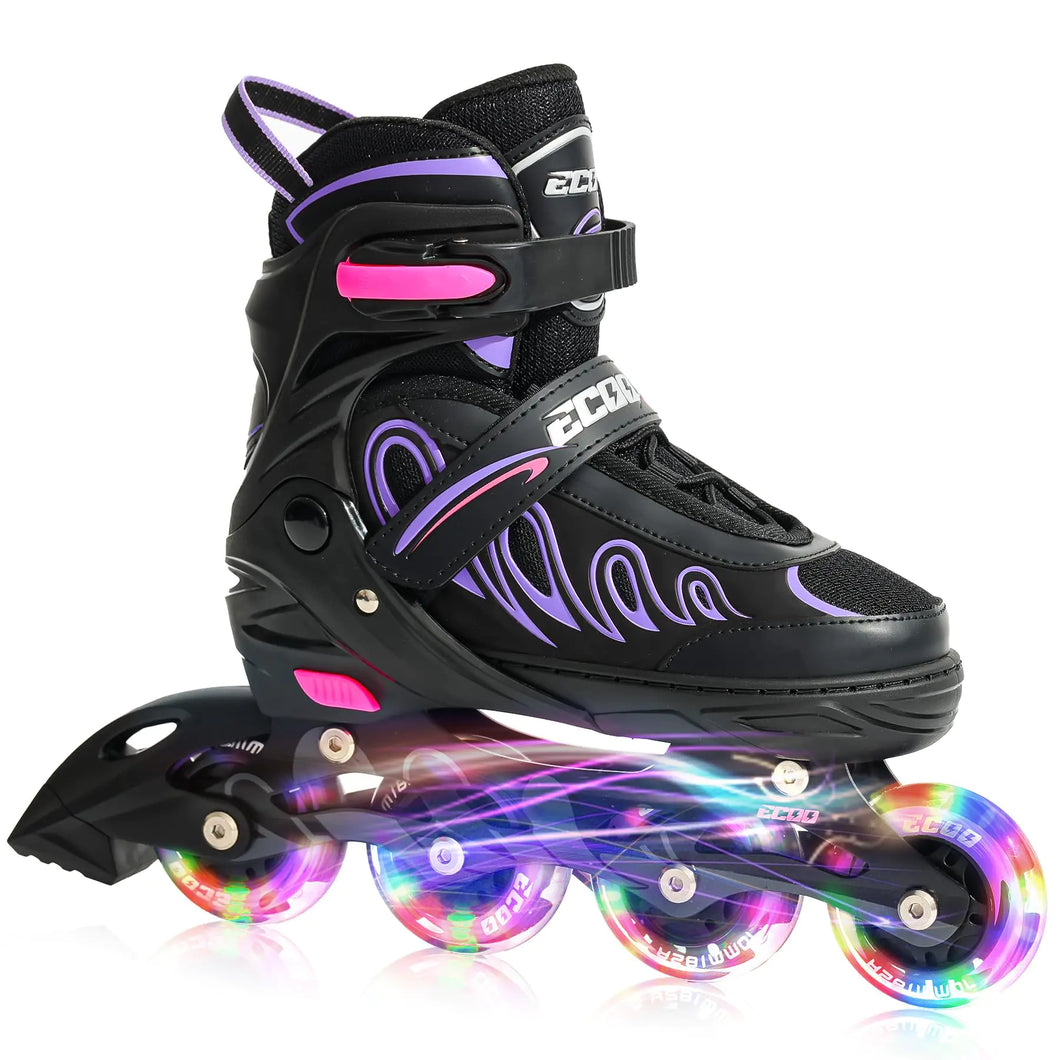 ECOO Inline Skates for Girls and Boys Ages 5-8 8-12 Light up Wheels Adjustable Size Roller Skates Blades Kids Adult Women Outdoor