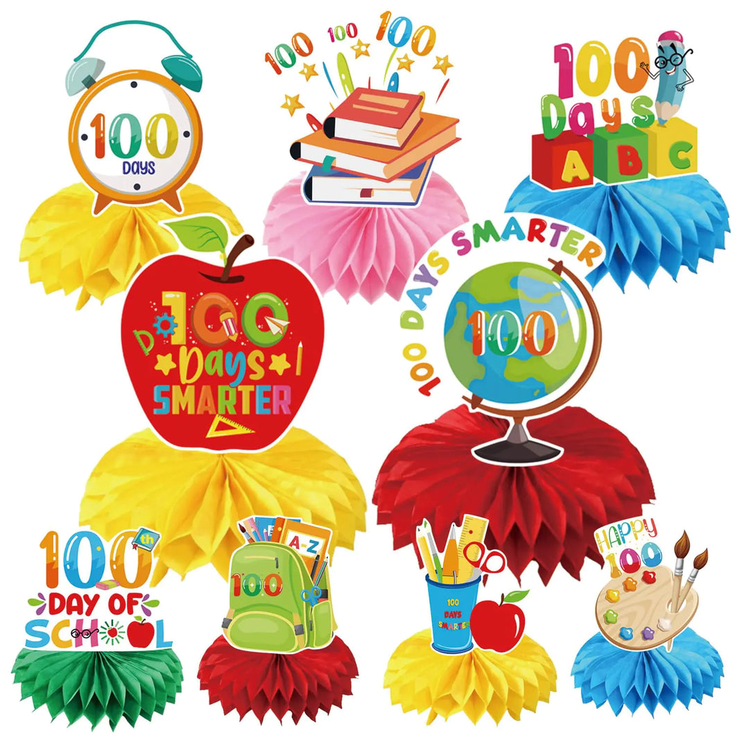 100th Day of School Decorations - Rakuto 9PCS School Theme Honeycomb Centerpieces Decorations 100th Day of School Party Table Decorations Supplies Kids 100 Days of School Party Decor School Home ITDinos®