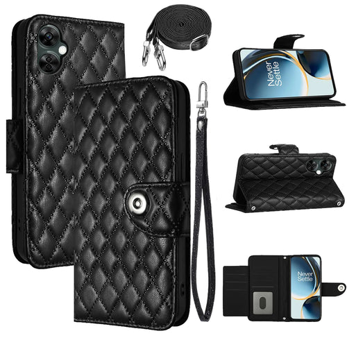 Dswteny Wallet Case for OnePlus Nord N30 5G/CE 3 Lite with Wrist Strap Crossbody Shoulder Strap Argyle Pattern PU Leather Flip Cell Phone Cover for Oppo K11x/One Plus 1 1+ N 30/CE3 Girls Women Black ITDinos®