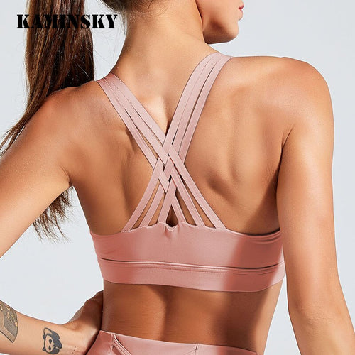 Kaminsky Cross Strap Back Bra Top Women Sports Top Professional Quick Dry Padded Shockproof Gym Fitness Running Sport Tank Top Itdinos