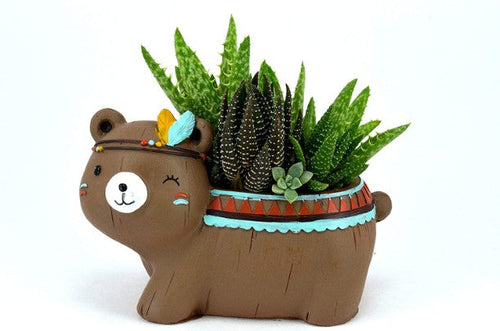 GreyFOX || Handmade Cute Resin Tribal Bear Multipurpose Pot || Succulent Pot Indoor || Desktop Flower Planter || Home DÃ©cor Garden Itdinos