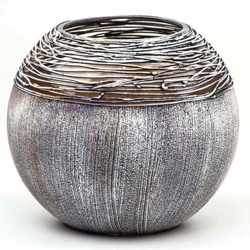 Art Decorated Gray Glass Vase for Flowers | Painted Art Glass Round Vase | Interior Design Home Room Decor | Table vase 6 inch Itdinos