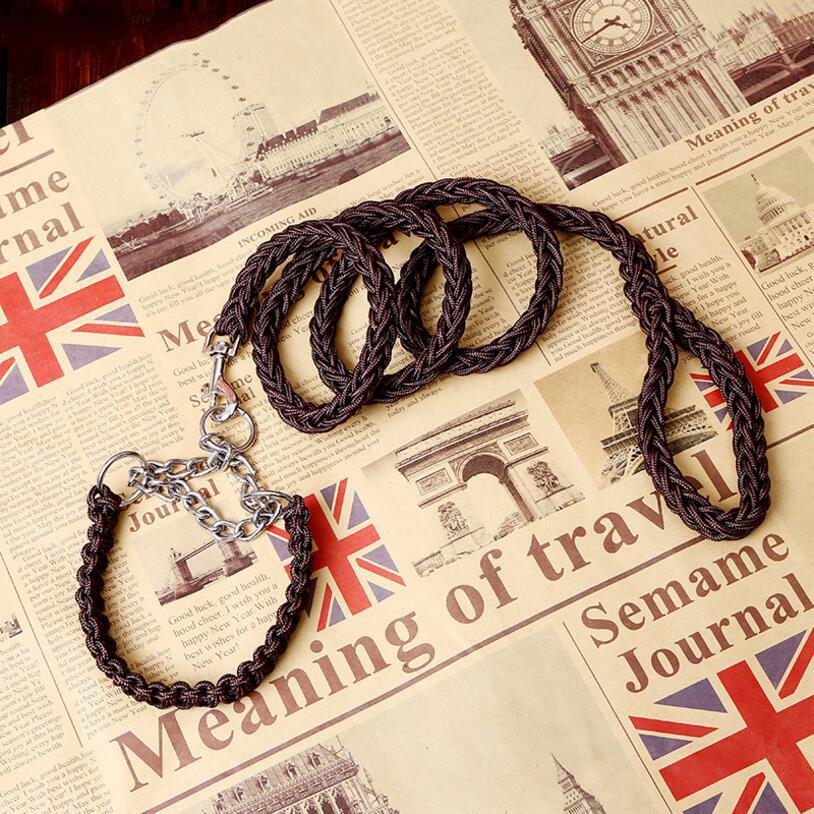 Double Strand Rope Large Dog Leashes Metal P Chain Buckle National Color Pet Traction Rope Collar Set For Big Dogs 1.2m Length Itdinos