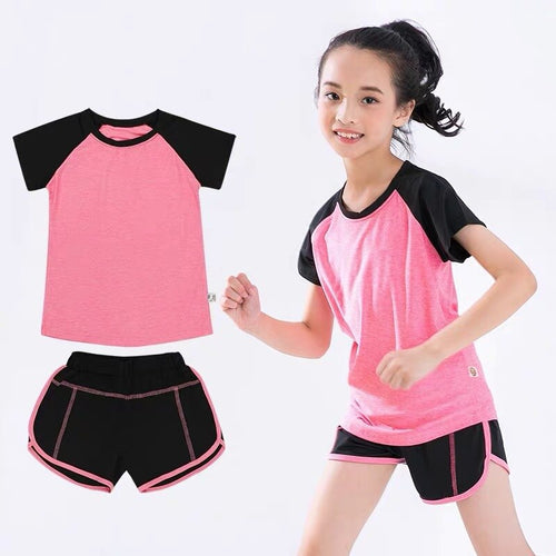 Kids Fitness T-shirt Gym Shorts Sports Women Girl Running Tops Tee Jogging Suits Children Training Yoga Set Tracksuit Sportswear Itdinos