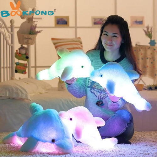 BOOKFONG 45cm Colorful Dolphin Plush Doll Toy Luminous Plush Stuffed Flashing Cushion Pillow With LED Light Party Birthday Gift Itdinos