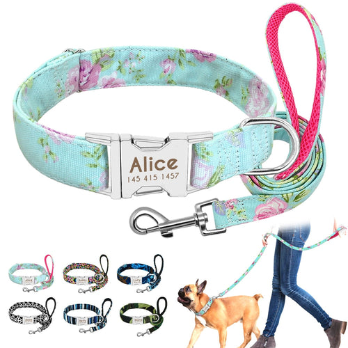 Dog Collar Custom Nylon Puppy Cat Dog Tag Collar Leash Pet Nameplate ID Collars Adjustable For Medium Large Dogs Itdinos