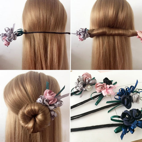 M MISM Women Flower Donut Bun Maker Big Pearls Ribbon DIY Hair Style Making Tools Korean Fashion Style Hair Curler Accessories Itdinos