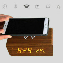 Lade das Bild in den Galerie-Viewer, Elektrischer LED-Wecker mit Qi-Ladestation für kabellose Telefone
