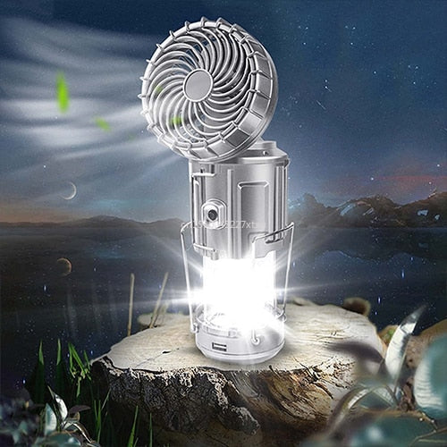 6 in 1 Portable Outdoor LED Camping Lantern With Fan Solar Charge Itdinos