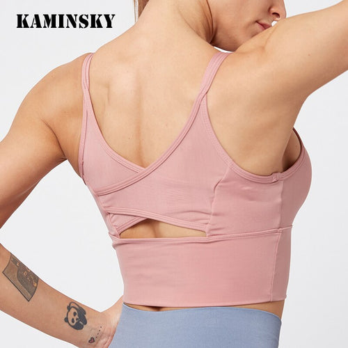 Kaminsky Nylon Mesh Fitness Bra Cross Beauty Back Sports Top Stitching Breathable Gym Sports Bra Women Sexy Tank Top Itdinos