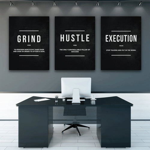 Grind Hustle  Execution Wall Art Canvas Prints Office Decor Motivational Modern Art Entrepreneur Motivation Painting Pictures Itdinos