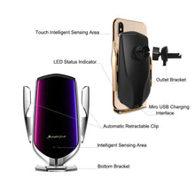 Lade das Bild in den Galerie-Viewer, Automatisches Klemmen 10W kabelloses Autoladegerät für iPhone XS XR X 8 11 Pro Samsung S20 S10 Qi Schnelllade-Autotelefonhalter
