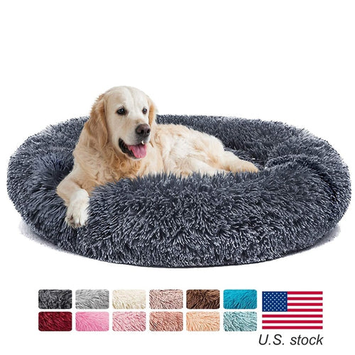 Donut Dog Bed Warm Soft Long Plush Pet Cushion Itdinos