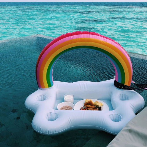Summer Party Bucket Rainbow Cloud Cup Holder Inflatable Pool Float Beer Drinking Cooler Table Bar Tray Beach Swimming Ring Itdinos