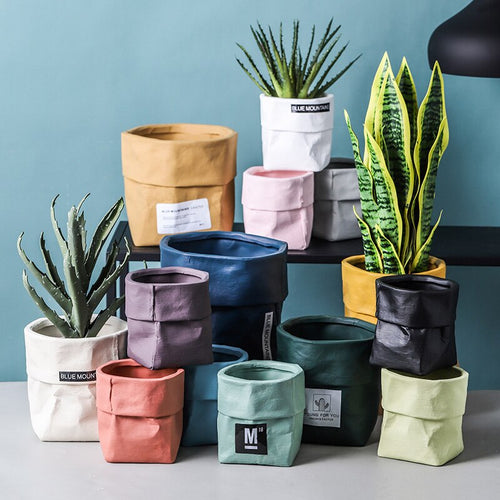 Home Garden Nordic Ins Ceramic Kraft Paper Bag Flower Pot Green Plant Potted Creative Home Green Succulent Cactus Flower Pot Itdinos