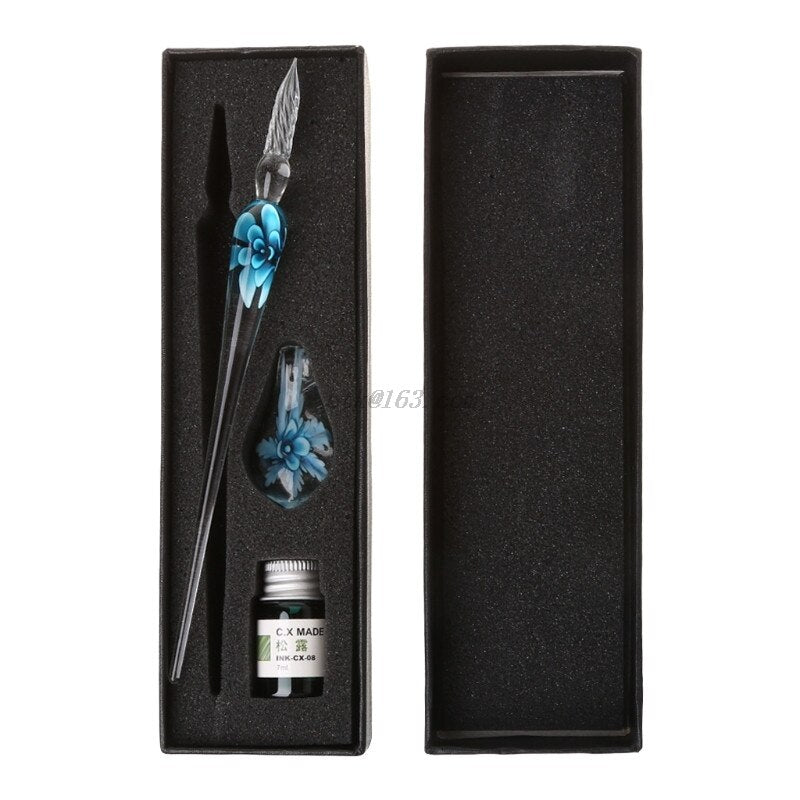 Vintage Handmade Art Elegant Crystal Floral Glass Dip Pen Sign Ink Pens Gifts Students School Supplies Stationery Itdinos