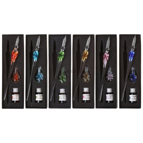 Vintage Handmade Art Elegant Crystal Floral Glass Dip Pen Sign Ink Pens Gifts Students School Supplies Stationery Itdinos
