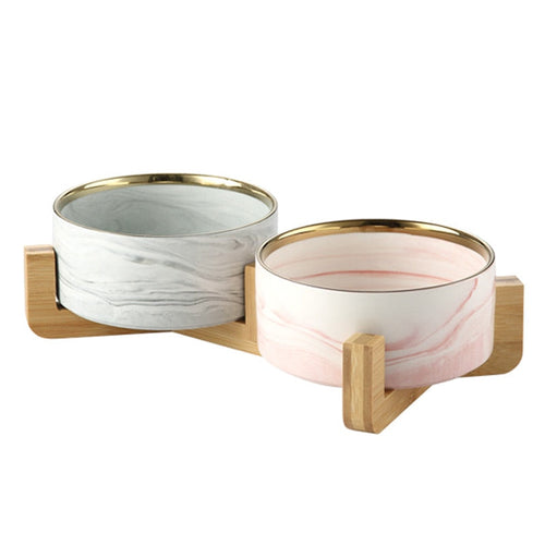 Marbling Ceramic Double Bowl For Pet Itdinos