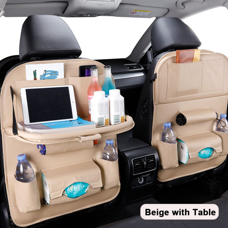 Car Seat Back Organizer Pu Leather Pad Bag Car Storage Organizer Foldable Table Tray Travel Storage Bag Auto Accessories ITDinos®