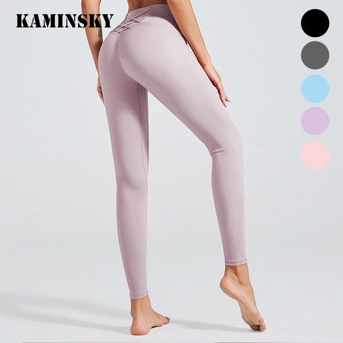 Kaminsky Soft Naked-Feel Athletic Fitness Leggings Women Stretchy High Waist Gym Sport Pant High Quality Nylon Cross Belt Leggin Itdinos