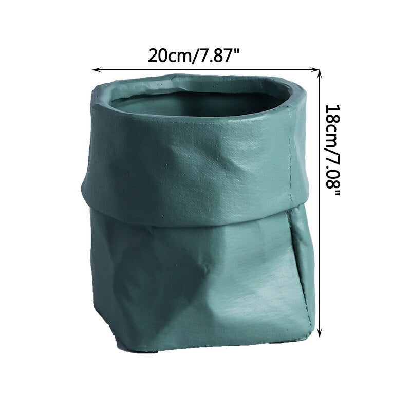 Home Garden Nordic Ins Ceramic Kraft Paper Bag Flower Pot Green Plant Potted Creative Home Green Succulent Cactus Flower Pot Itdinos