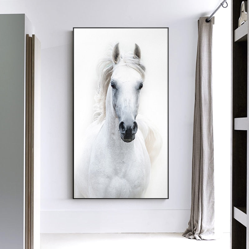 Nordic Style White Horse Canvas White Poster Print Modern Wall Art Pictures Itdinos