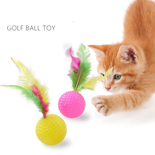 6pcs Mixed Funny Plastic Golf Ball with Feather Cat Toy Itdinos