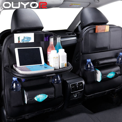 Car Seat Back Organizer Pu Leather Pad Bag Car Storage Organizer Foldable Table Tray Travel Storage Bag Auto Accessories ITDinos®